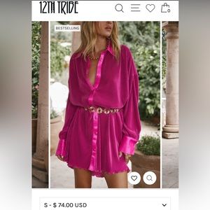 12th Tribe Cara Fuchsia Plisse Mini Dress